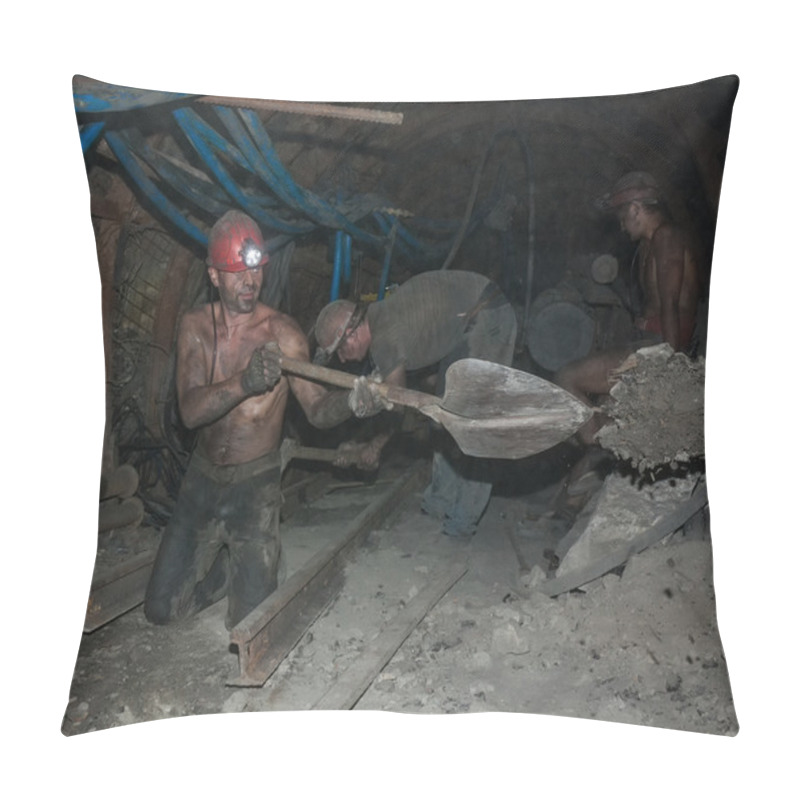 Personality  Donetsk, Ukraine - August, 16, 2013: Miners Perform Heavy Manual Pillow Covers