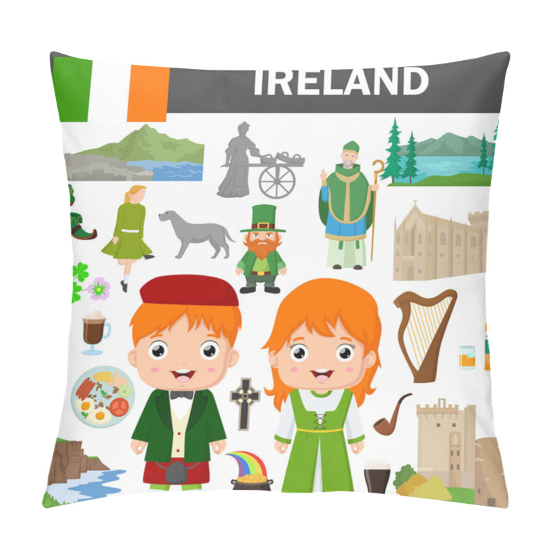 Personality  Vector Illustration Of Set Of Ireland Famous Landmarks Pillow Covers