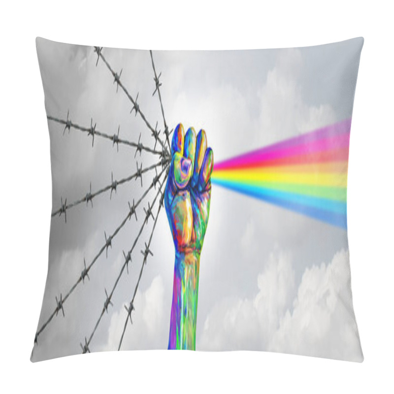 Personality  Social Justice Change And Peaceful Protest Or Protester Unity As A Fist Of Diversity As A Nonviolent Resistance Symbol Of Hope And Freedom From Injustice For The Future Of Society In A 3D Illustration Style Pillow Covers