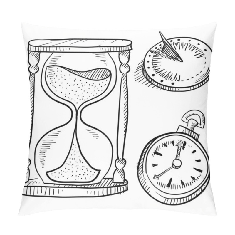 Personality  Hourglass, Sundial, And Stopwatch Sketch Pillow Covers