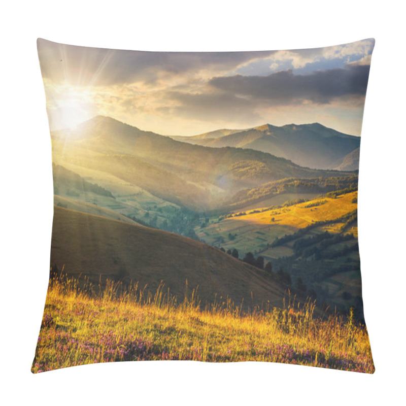 Personality  Wild Flowers In The Grass On Hillside At Sunset Pillow Covers