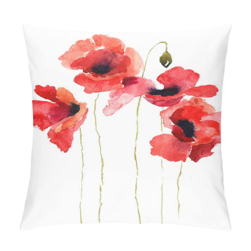 Personality  Stylized Poppy Flowers Illustration Pillow Covers