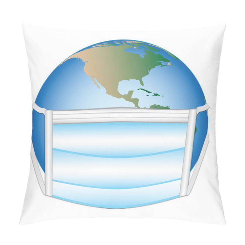 Personality  Conceptual Illustration Of The Globe With A Facemask On To Depict A Global Pandemic Pillow Covers