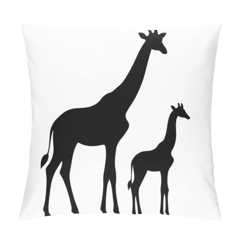 Personality  Discover The Touching Bond Of Wildlife With This Black-and-white Silhouette Illustration Of A Mother And Baby Giraffe Standing Together. The Minimalist Design Captures The Essence Of Family And Nature, Making It Perfect For Decor, Wildlife-themed Pro Pillow Covers