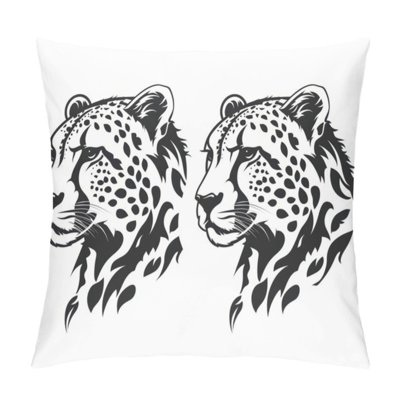 Personality  Two Stylized Black And White Leopard Heads, Showcasing Detailed Fur Patterns And Fierce Expressions. Pillow Covers