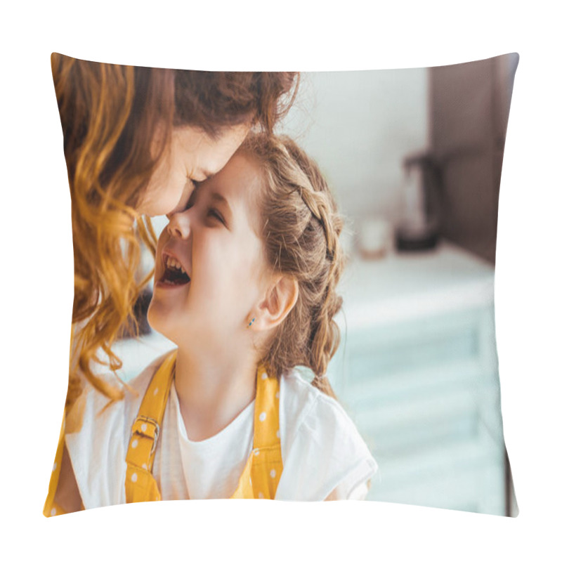 Personality  Happy Mother And Cute Daughter Laughing Together  Pillow Covers