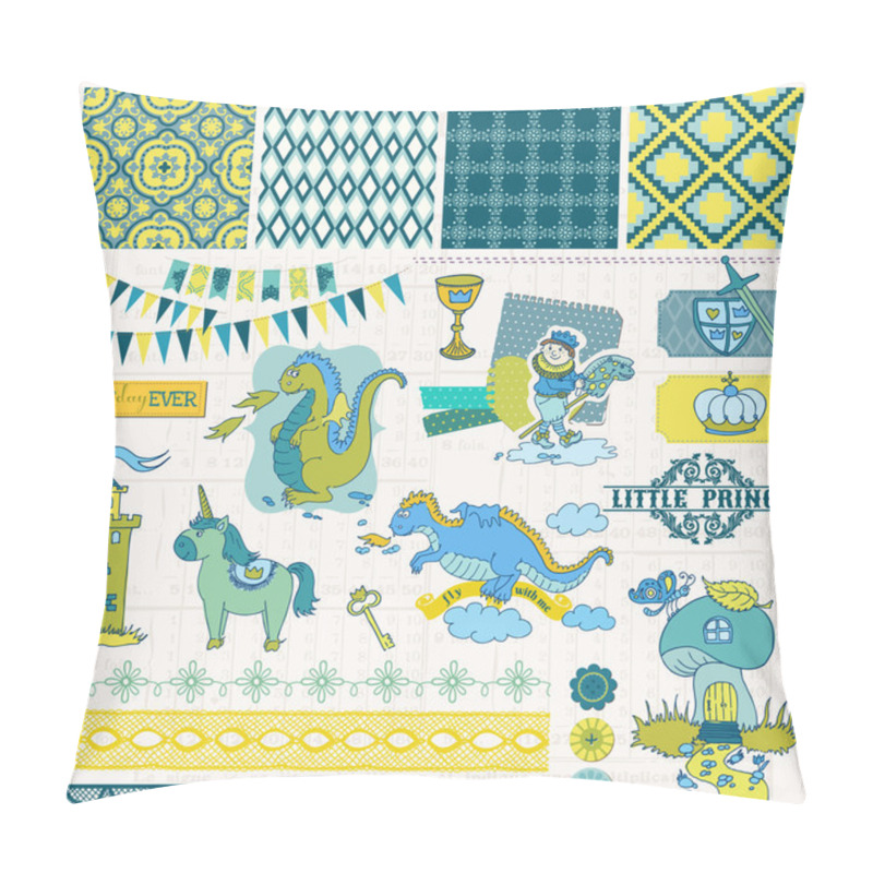 Personality  Scrapbook Design Elements - Little Prince Boy Set - In Vector Pillow Covers