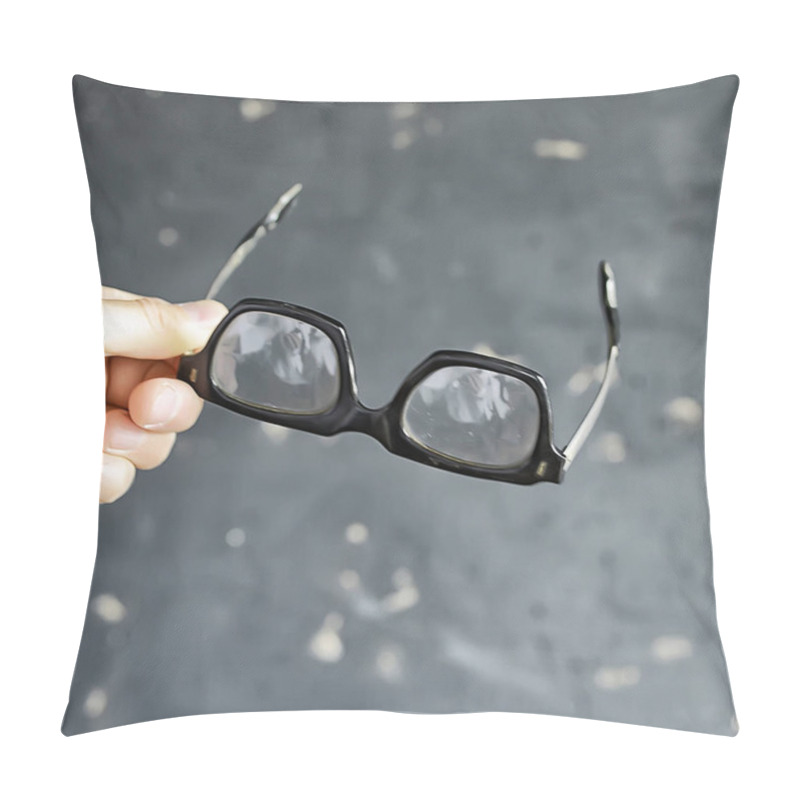 Personality  Glasses Vision Concept, Man Holds Glasses In His Hand. Pillow Covers