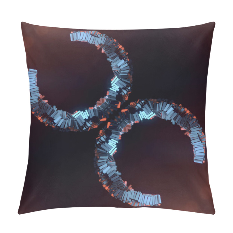 Personality  Symmetrical Composition Of Metal Rectangles Formed Into Half Rings On A Dark Background With Orange Light And Silver Glimmer. 3d Rendering Digital Illustration Pillow Covers