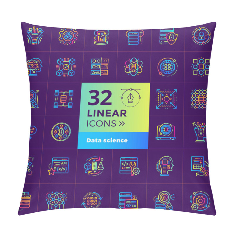 Personality  Linear Icon Set Of Data Science Technology And Machine Learning  Pillow Covers