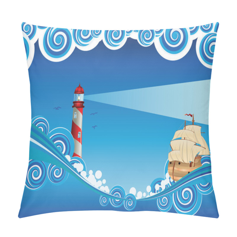 Personality  Lighthouse And Boat In The Sea Pillow Covers