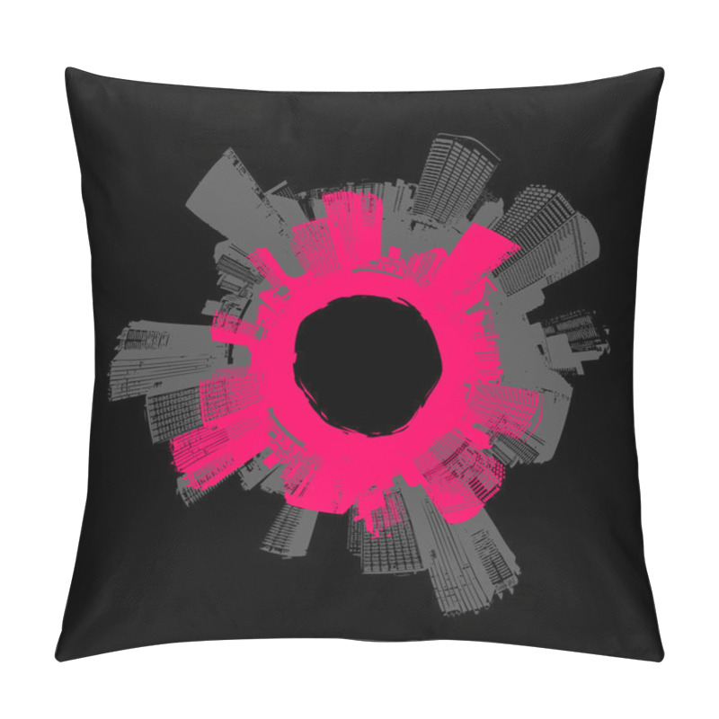 Personality  City In Circle With Pink Background. Vector Art. Pillow Covers