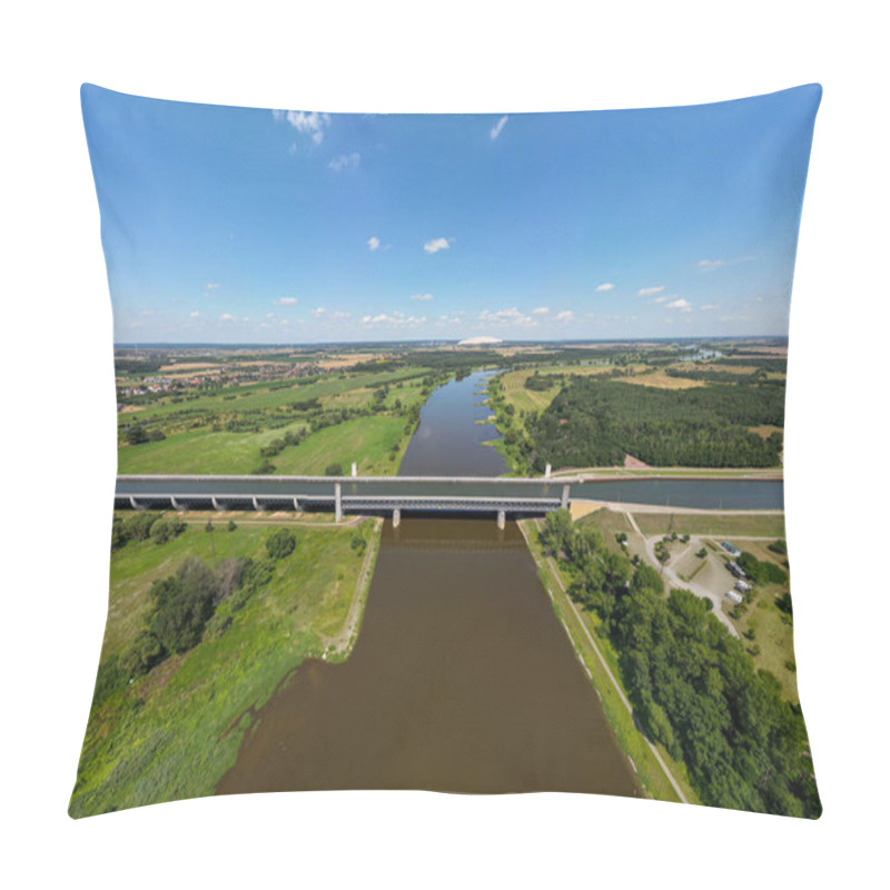 Personality  An Aerial View Of The Magdeburg Water Bridge Spanning The River Elbe Near Wolmirstedt, Germany Pillow Covers