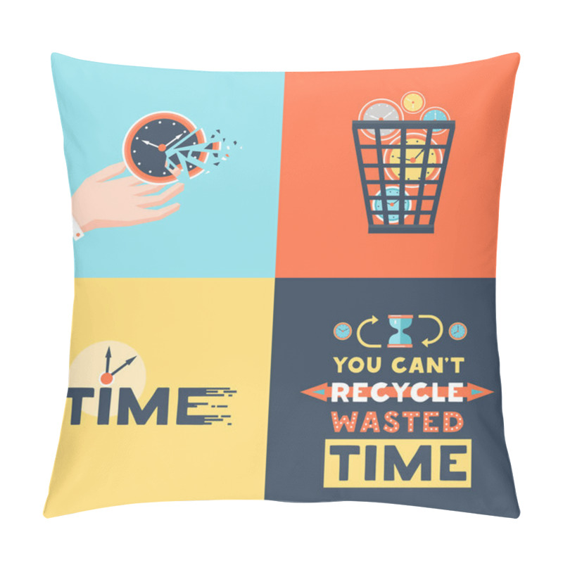 Personality  Wasted Time 4 Flat Icons Square  Pillow Covers