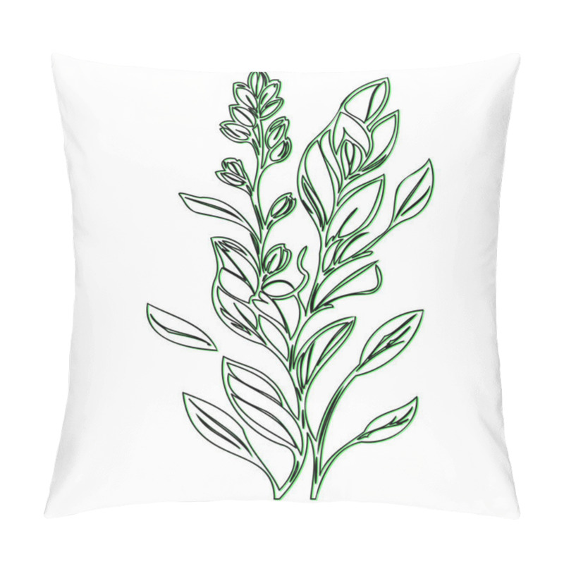 Personality  Line Art Botanical Illustration With Green Floral Motif Pillow Covers