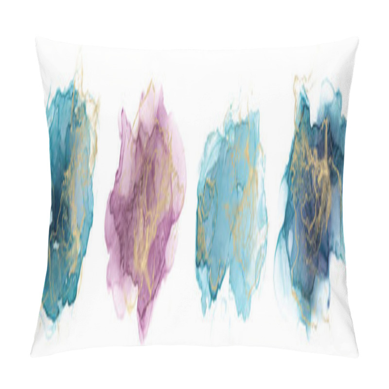 Personality  Alcohol Ink Abstract Shape Blue, Gold And Pink Texture Pillow Covers