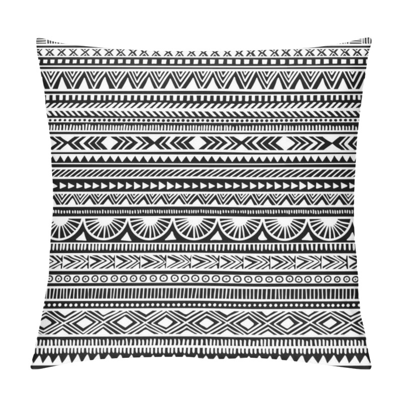 Personality  Seamless Ethnic Pattern. Handmade. Horizontal Stripes. Black And Pillow Covers