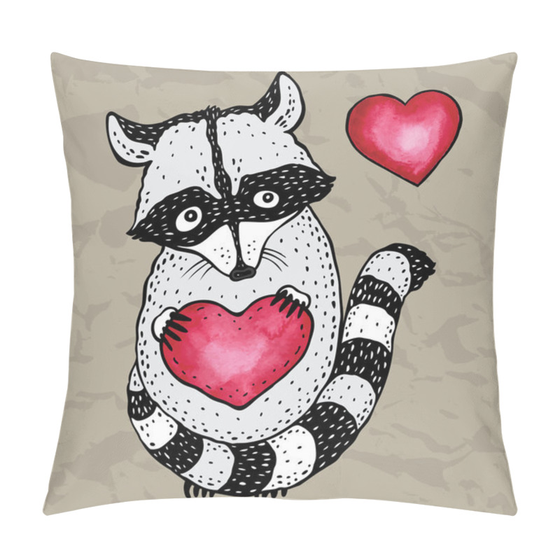 Personality  Raccoon Carrying A Heart. Pillow Covers