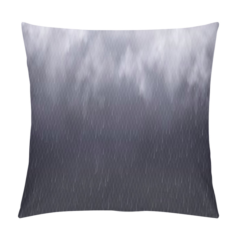 Personality  Storm Rainy Weather Effect. Rain With Falling Water Drops And White Clouds Isolated On Transparent Background. Cloudy Texture With Autumn Shower, Vector Realistic Illustration Pillow Covers