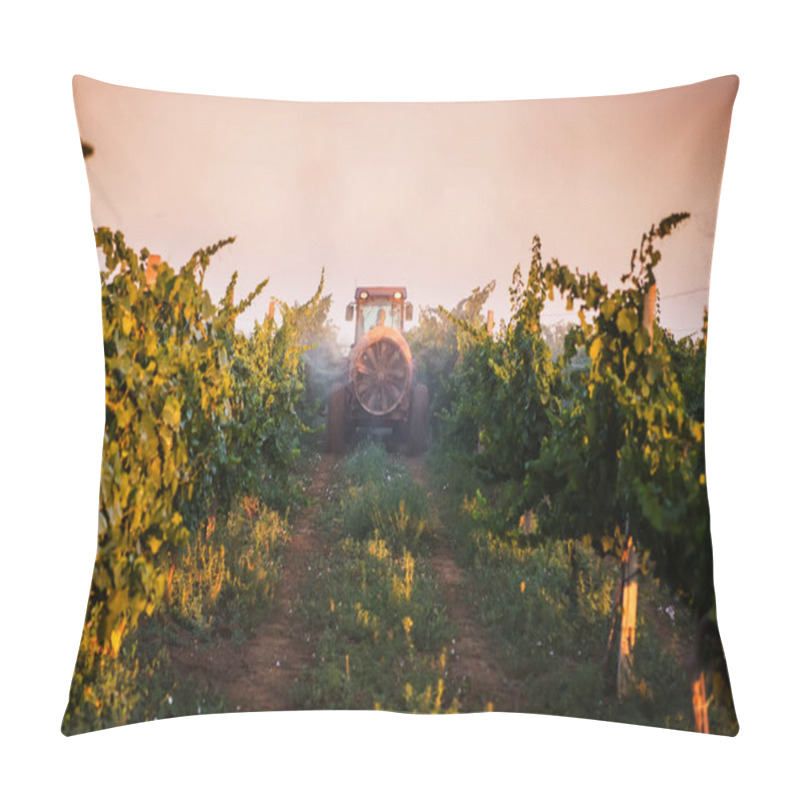 Personality  Tractor Spraying Vineyard With Fungicide Pillow Covers