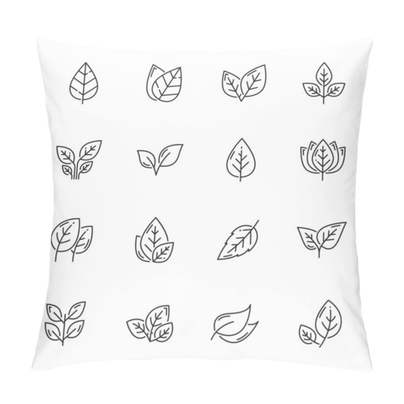 Personality  Linear Leaf Icons, Tree Plant Or Nature Leaves Vector Outline Symbols. Leaf Symbols For Eco, Bio And Organic Or Vegan And Vegetarian, Environment, Ecology And Farming, Gardening Pillow Covers