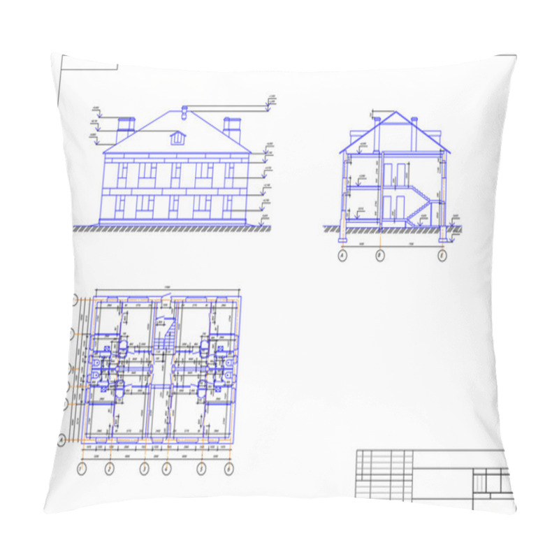 Personality  Architectural Drawing Of A House, Autocad, Vector Pillow Covers