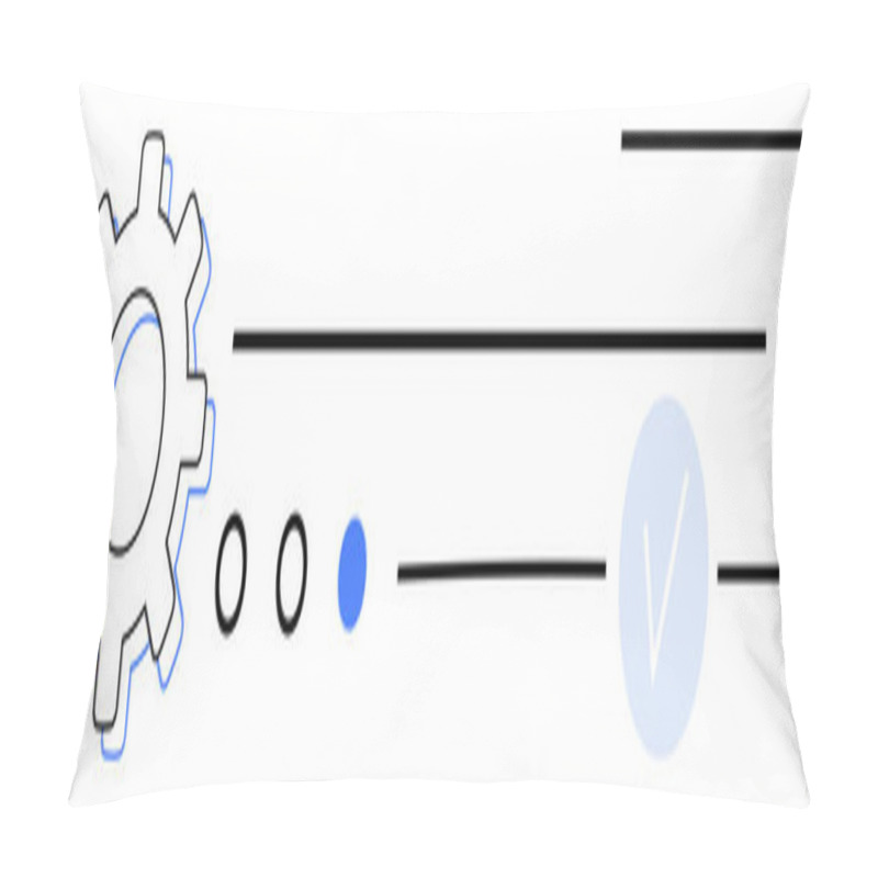 Personality  Gear With Circular Icons Progressing Into A Blue Checkmark. Connected Lines And Colored Dot Symbolize Workflow Completion. Ideal For Project Management, Workflow, Quality Control, Approval Processes Pillow Covers