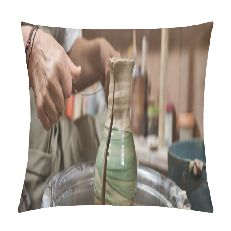 Personality  A Talented Artisan Focuses On Shaping A Clay Vase With Intricate Designs In Her Workspace. Pillow Covers