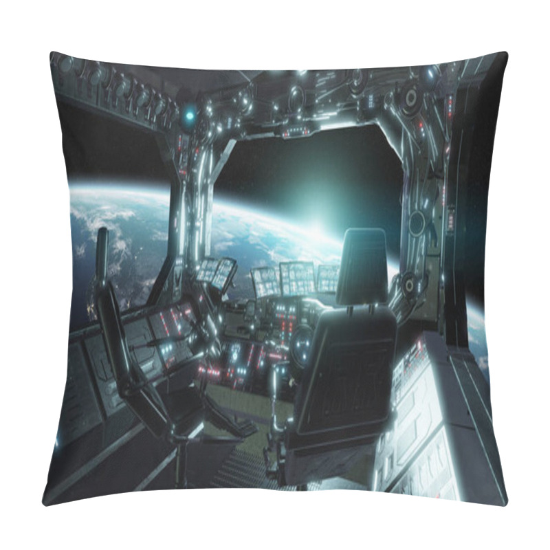 Personality  Spaceship Grunge Interior Control Room With View On Space 3D Ren Pillow Covers