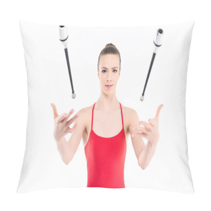 Personality  Rhythmic Gymnast Training With Clubs Pillow Covers