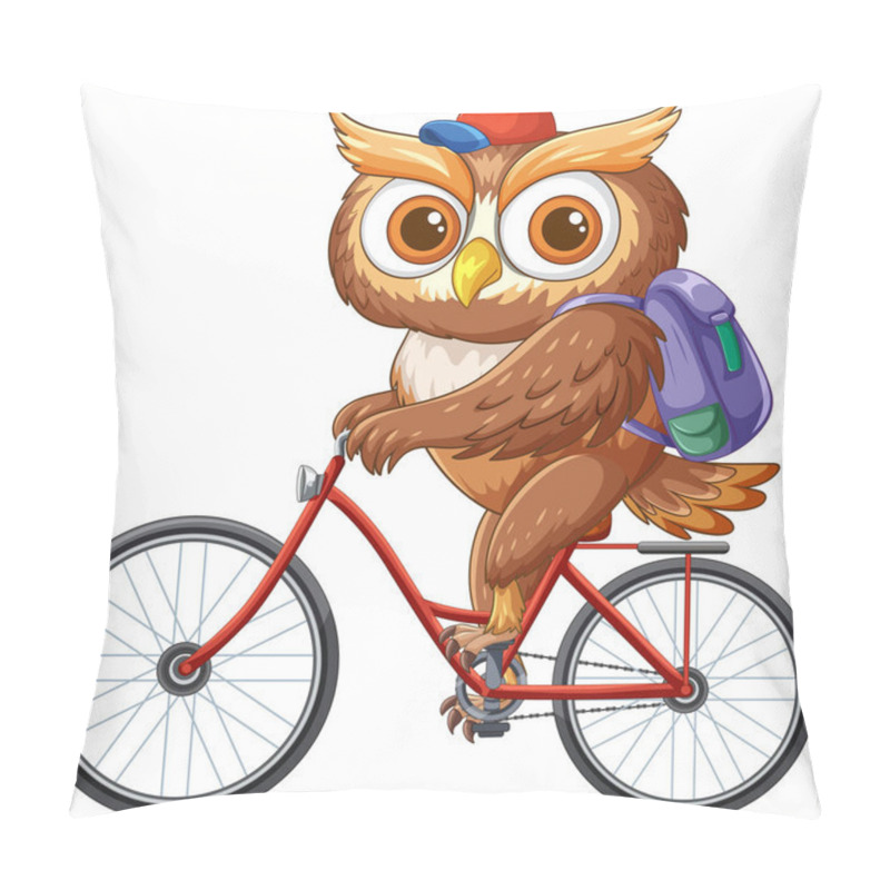 Personality  An Owl With A Backpack On A Bicycle Pillow Covers