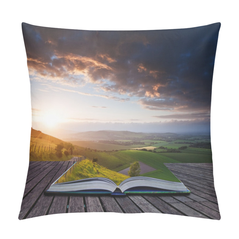 Personality  Creative Concept Image Of Summer Landscape In Pages Of Book Pillow Covers