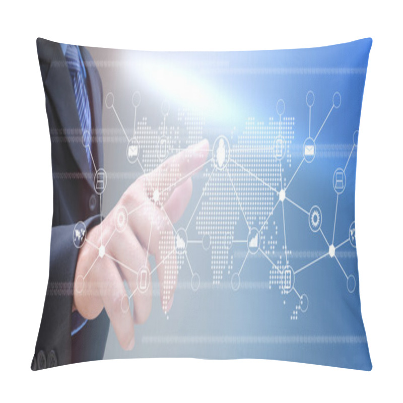 Personality  Hand Of Businessman And Social Network On Tech Pillow Covers