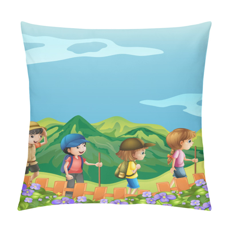 Personality  Children Hiking Up The Hill Pillow Covers