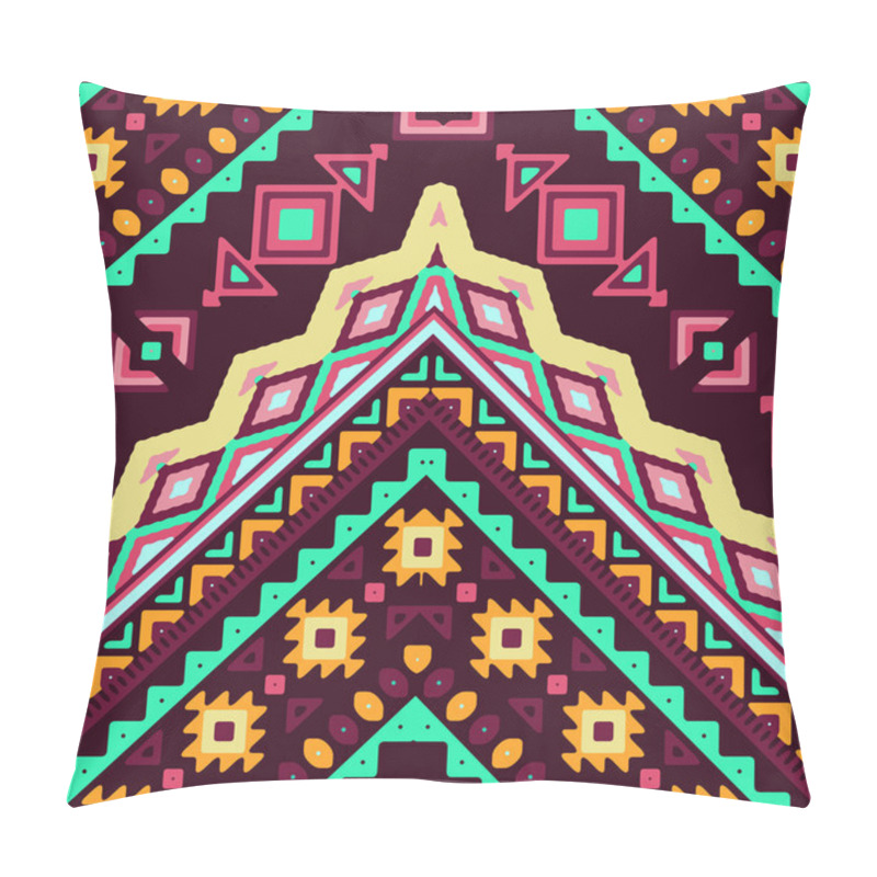 Personality  Seamless Hand Drawn Chevron Pattern With Aztec Ethnic And Tribal Ornament. Vector Dark And Bright Colors Boho Fashion Illustration. Pillow Covers