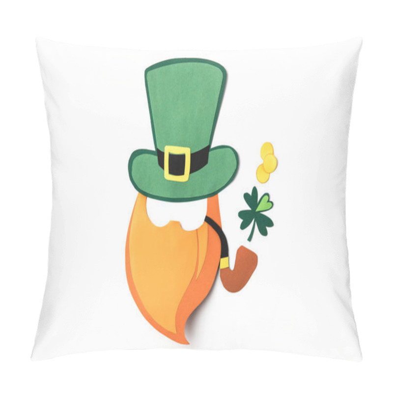 Personality  Top View Of Paper Decoration Of Leprechaun With Smoking Pipe For St Patricks Day Isolated On White Pillow Covers