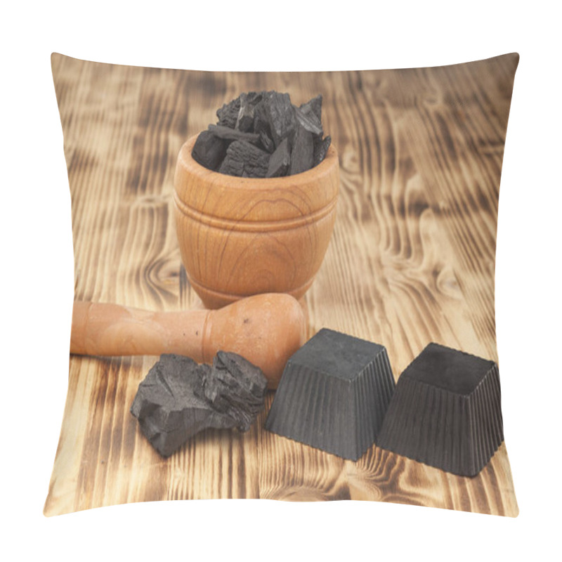 Personality  Two Hand Made Black Activated Charcoal Soaps On A Wooden Plank Pillow Covers