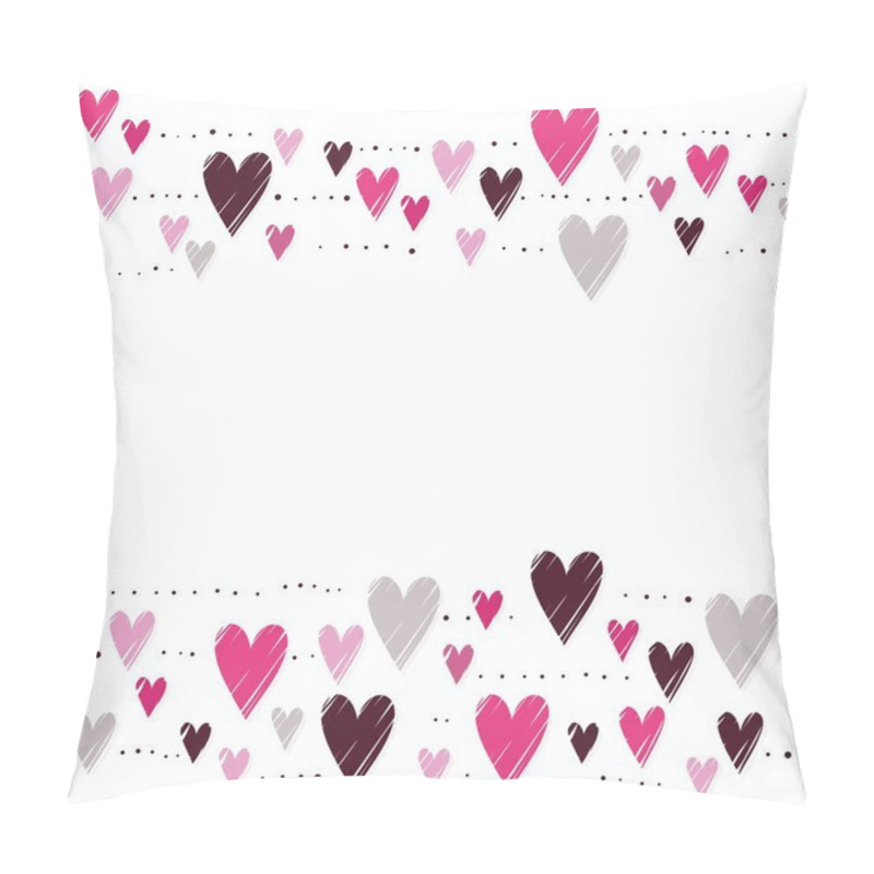 Personality  Pink Hearts On White Background Messy Double Horizontal Border Romantic Valentines Day Seamless Pattern Pillow Covers