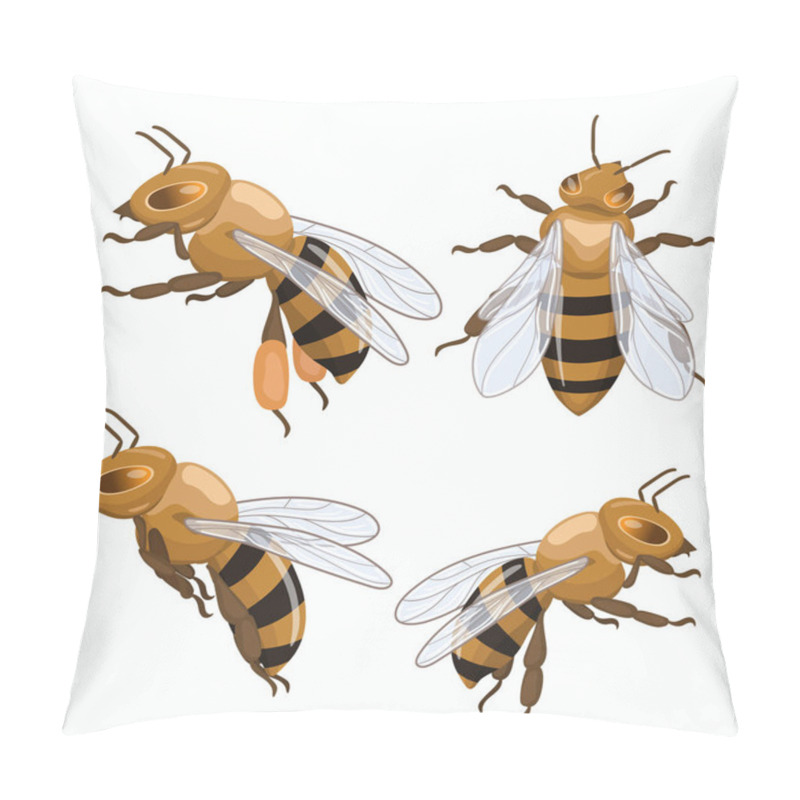 Personality  Set Of Honey Bees Isolated On White Background. Vector Graphics. Pillow Covers