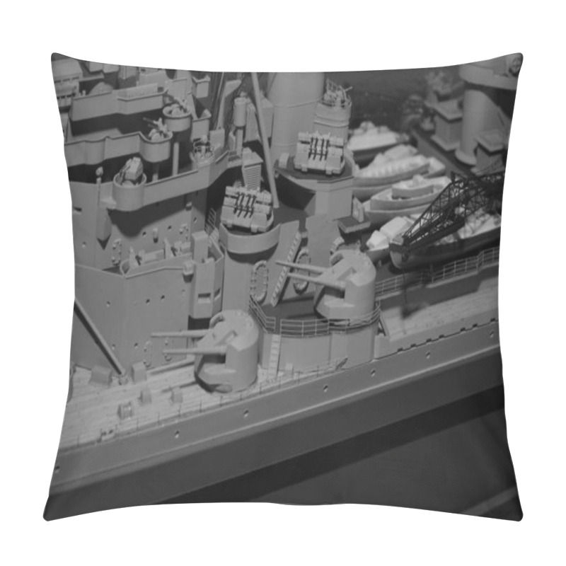 Personality  Close Up  View Of A Detailed Model Of A World War II English Battleship Pillow Covers