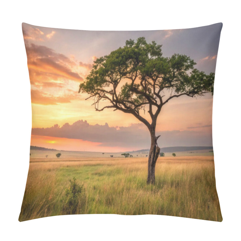 Personality  A Solitary Tree In A Vast Meadow At Sunset Pillow Covers