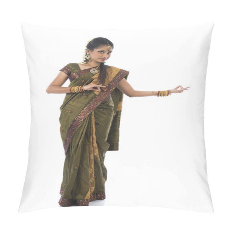 Personality  Indian Female Dancer Dancing In White Background Pillow Covers