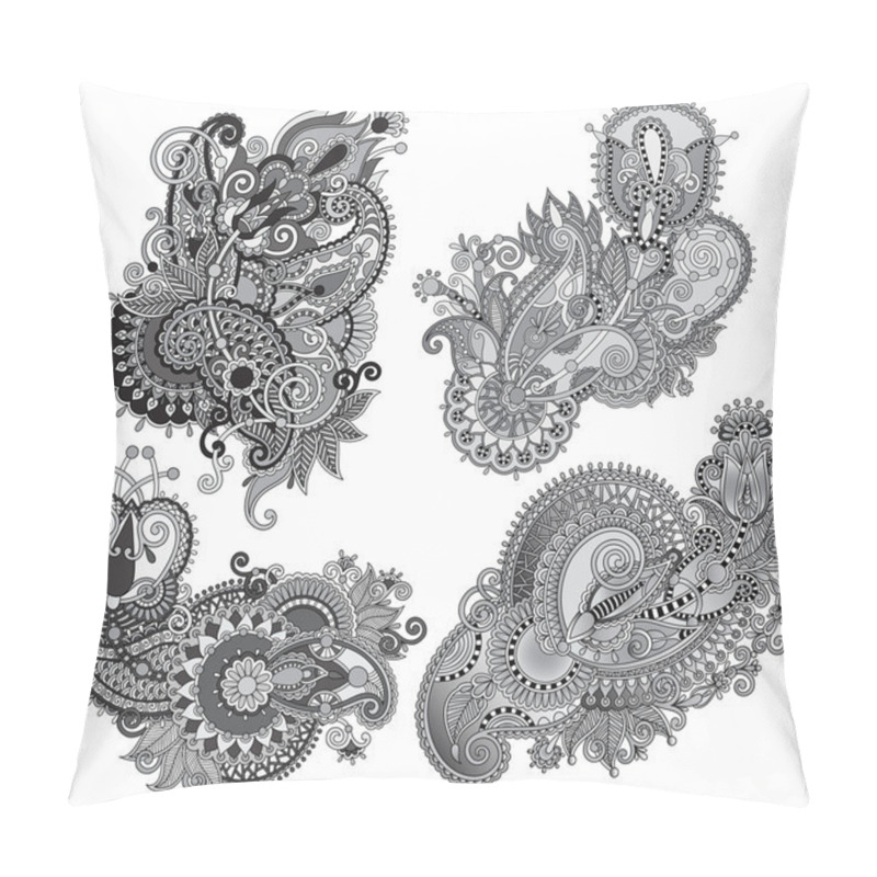 Personality  Grey Original Hand Draw Line Art Ornate Flower Design Pillow Covers