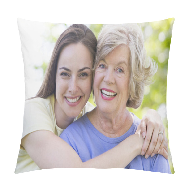 Personality  Two Women Outdoors Smiling Pillow Covers