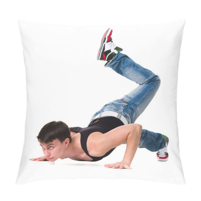 Personality  Young Break Dancer Showing His Skills On White Background Pillow Covers