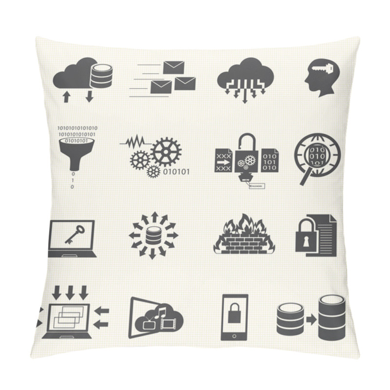 Personality  Data Management And Analytic Icons Set. Vector Pillow Covers