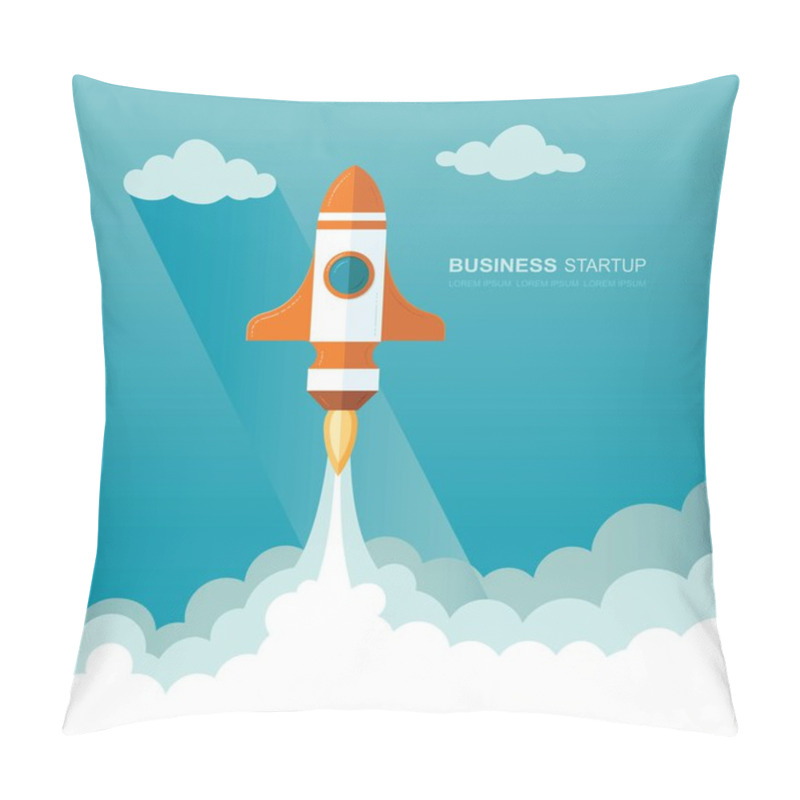 Personality  Launching A Rocket Into Space. Illustration Of A Business Startup Template.  Flat Design Modern Vector Illustration Concept Of New Project Start Up Development And Launch A New Innovation Product On A Pillow Covers