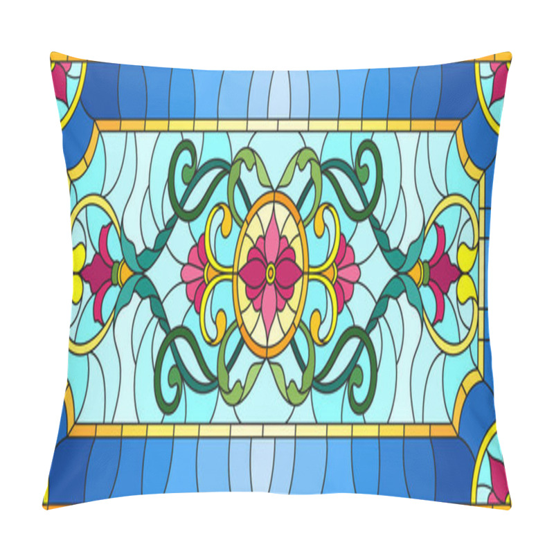 Personality  Llustration In Stained Glass Style With Abstract  Swirls,flowers And Leaves  On A Light Background,horizontal Orientation Pillow Covers