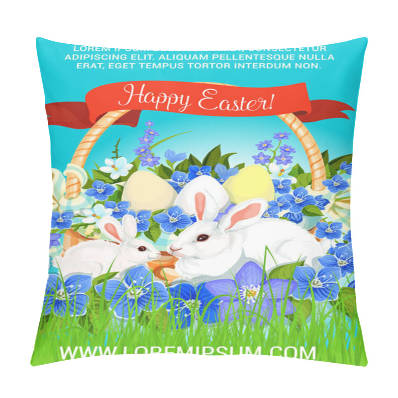 Personality  Easter Paschal Hunt Eggs And Bunnies Vector Poster Pillow Covers