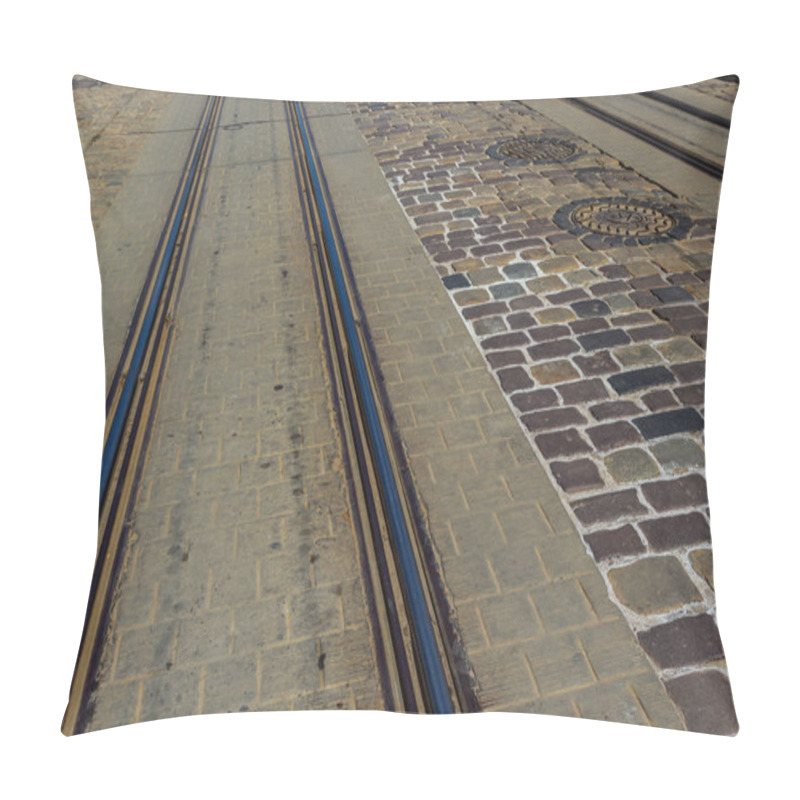 Personality  Metallic Tracks In Urban Environment For Tram. Background Image. Pillow Covers